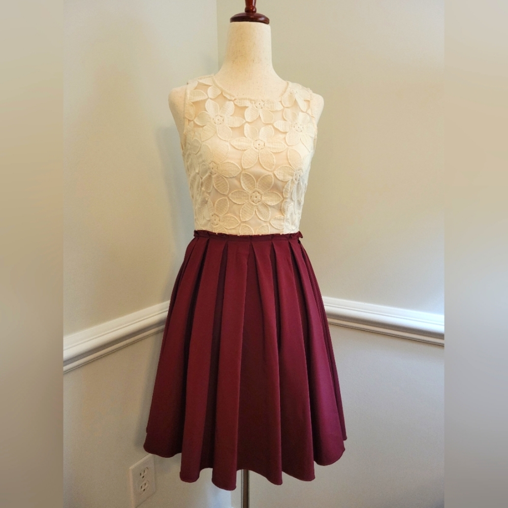 Altar'd State Lace Party Dress XS Burgundy Cream Wedding Guest Party